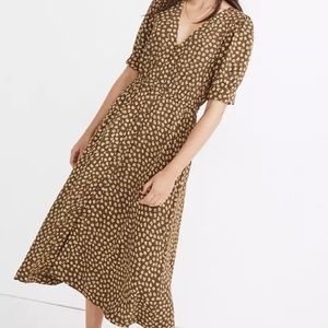 Button-Cuff Midi Dress in Woodcut Flowers | MW